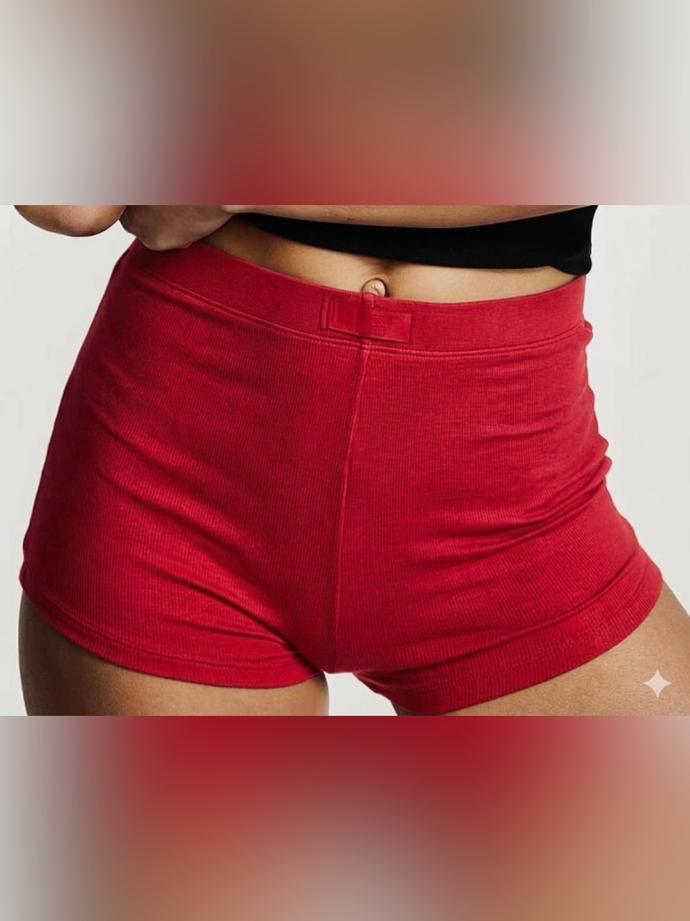 Ribbed Modal Sleep Shorts Red L